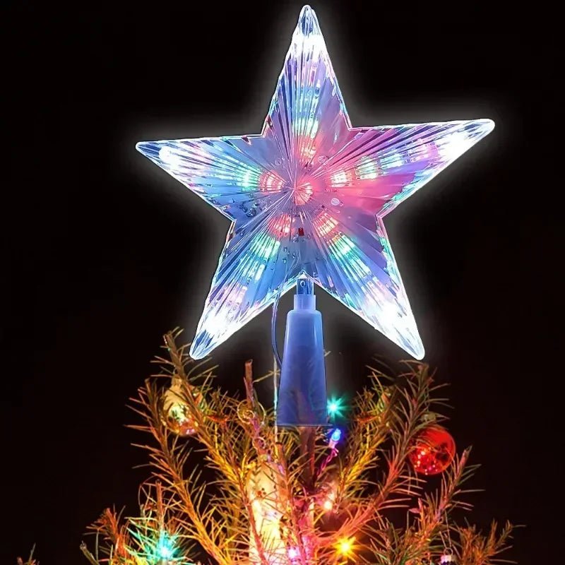 Estrela de natal árvore topper luzes led brilhante estrela lâmpada espumante luz da noite árvore de natal ornamentos superiores ano novo decoração de festa em casa