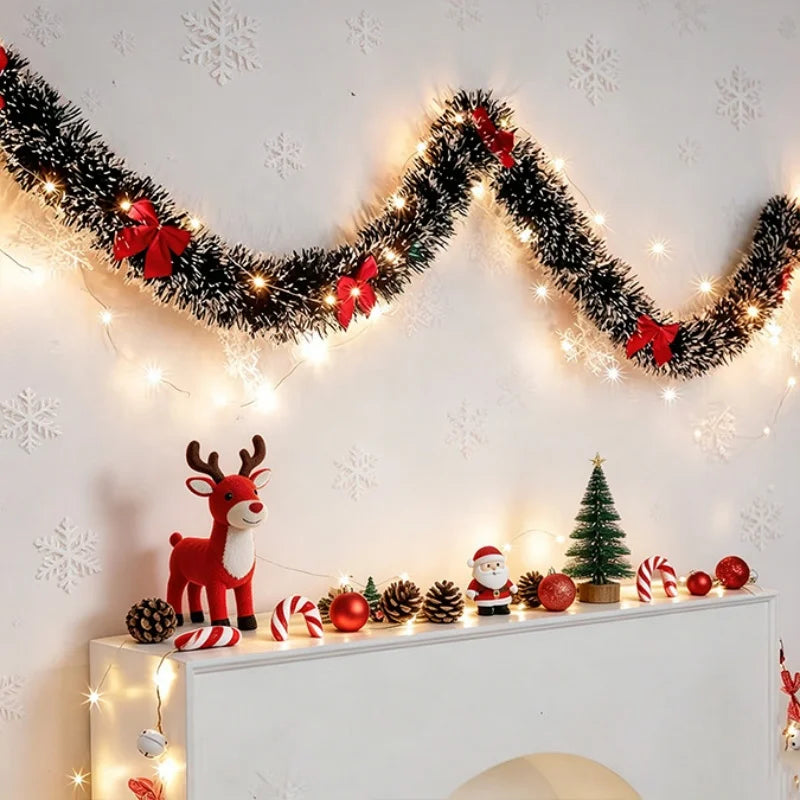 Guirlandas e faixas de Natal com luzes LED, enfeites de árvore de Natal para montar você mesmo, decoração colorida para vitrines e paredes, guirlandas com luzes quentes, 2 metros.