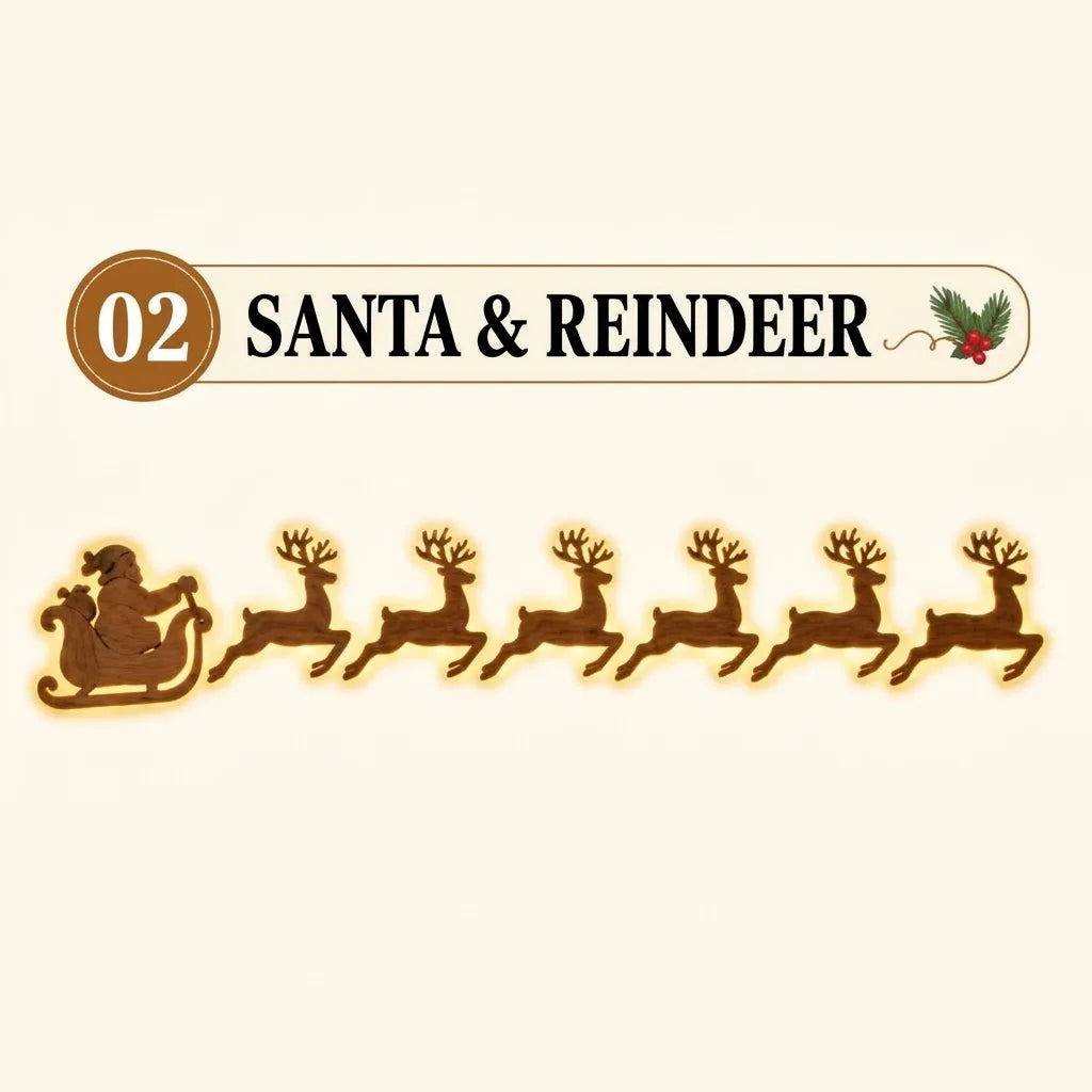 Decoração de parede natalina com luzes LED, trenó do Papai Noel, renas, árvore de pinheiro, encaixe recortado, para pendurar na moldura da porta, decoração para festas e celebrações em casa.