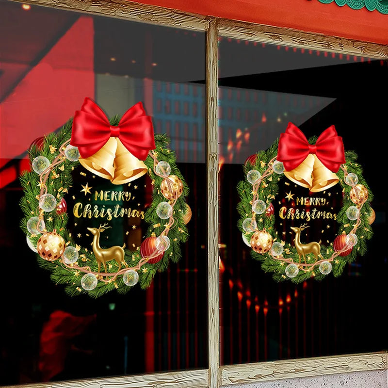 Decorações de Natal para criar um ambiente festivo, guirlanda para vitrine, autocolante estático, autocolante para vidro, autocolante com motivos de nó e sinos para janelas.