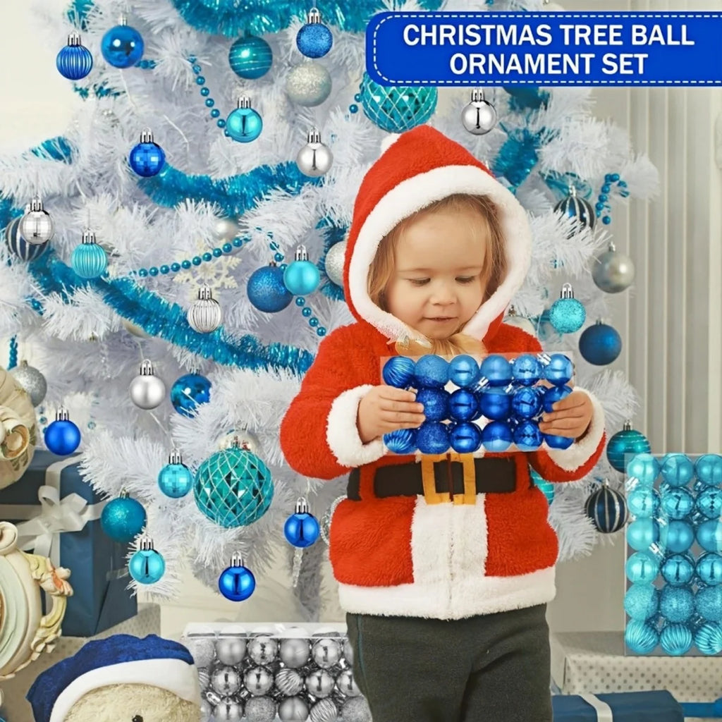 Conjunto de enfeites de bolas de natal, 3/4/6cm, enfeites inquebráveis de natal, bolas suspensas para festa de feriado, decoração de casamento (tira e azul)