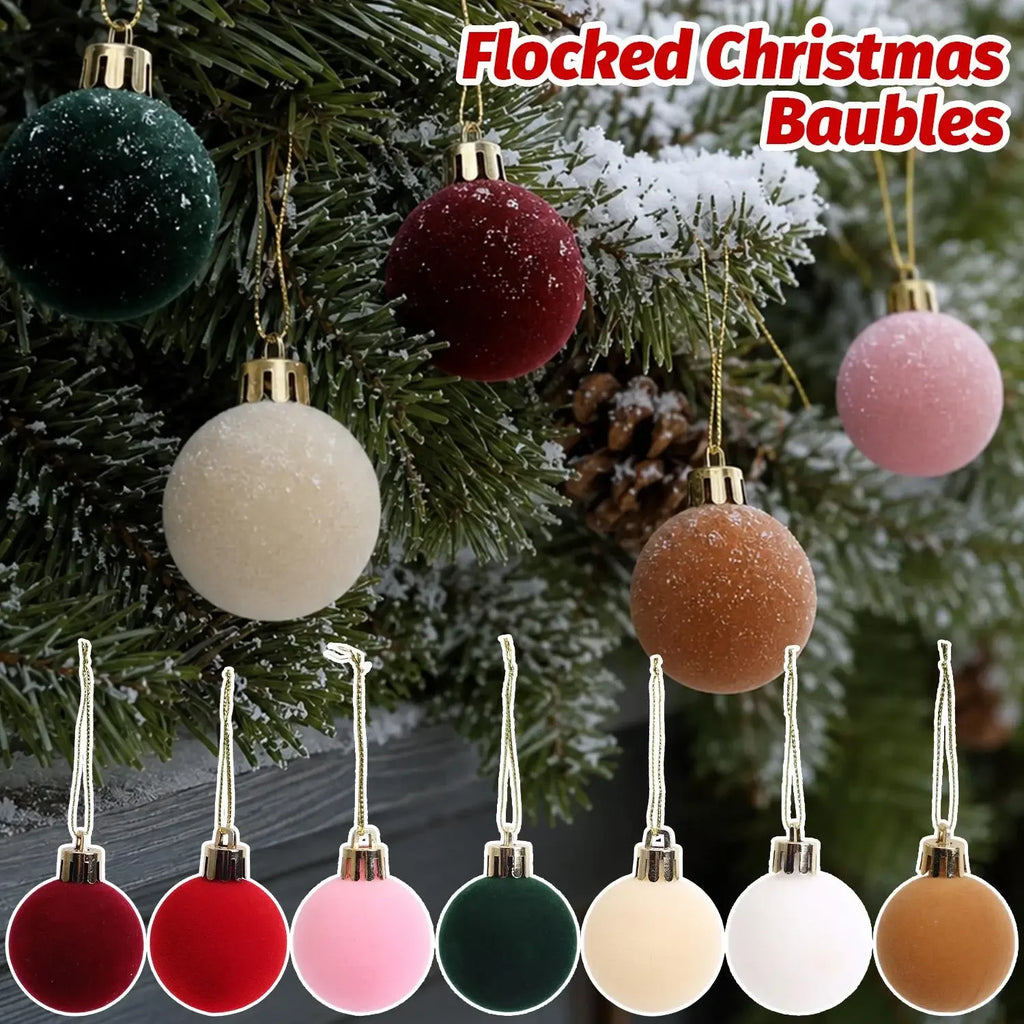 Bolas de Natal Flocadas, Enfeites para Árvore de Natal, Pingentes, Guirlanda de Natal, Decoração com Bolas de Veludo, Suprimentos DIY para Festas em Casa