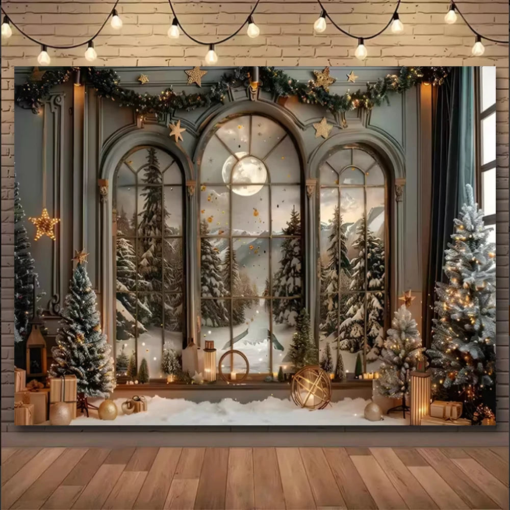 Natal inverno fundo vintage lareira festa decoração crianças photo studio suprimentos árvore de natal lanternas cenário nevado
