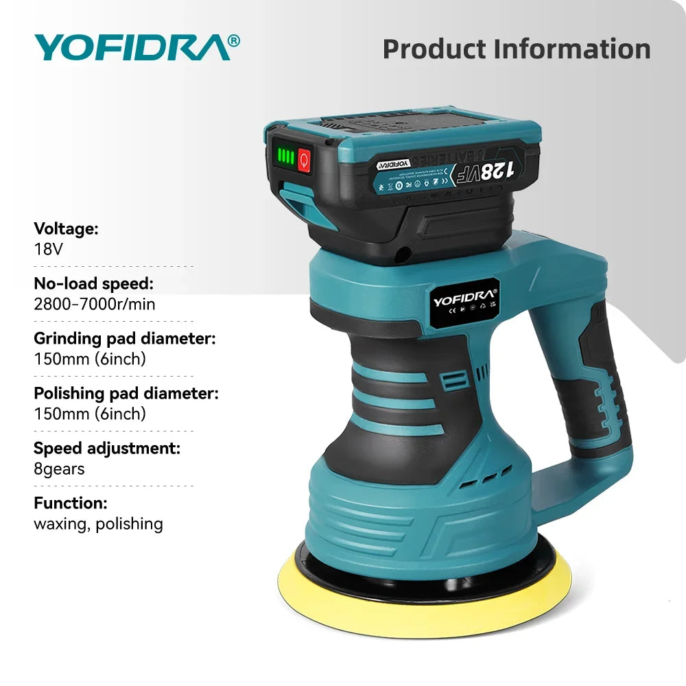 Polidora Automotiva Sem Fio YOFIDRA com 8 Velocidades Ajustáveis, Ferramenta Elétrica para Polimento, Lixamento e Selagem, Compatível com Bateria Makita 18-21V