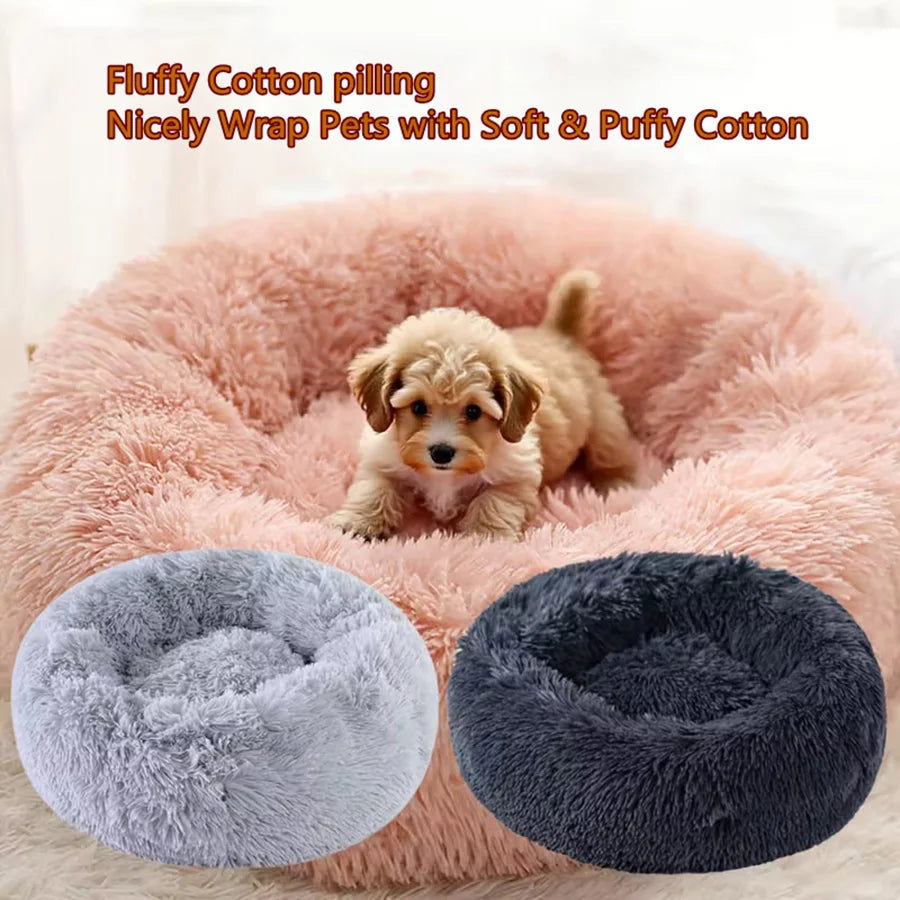 Cama Macia para Gatos e Cães, Almofada de Pelúcia Quente de Pelo Sintético, Cama Redonda Confortável em Formato de Rosquinha, Lavável para Cães e Gatos de Pequeno e Médio Porte