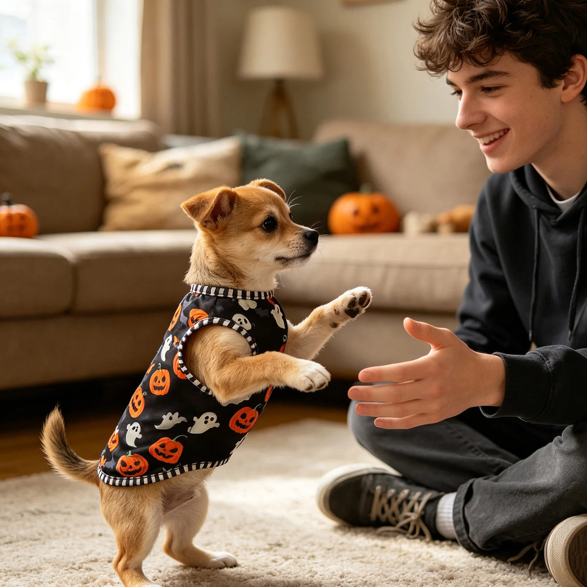 Fantasia de Halloween para Pets: Colete Divertido com Estampa de Abóbora e Morcego para Cães Pequenos - Roupa de Halloween para Pets