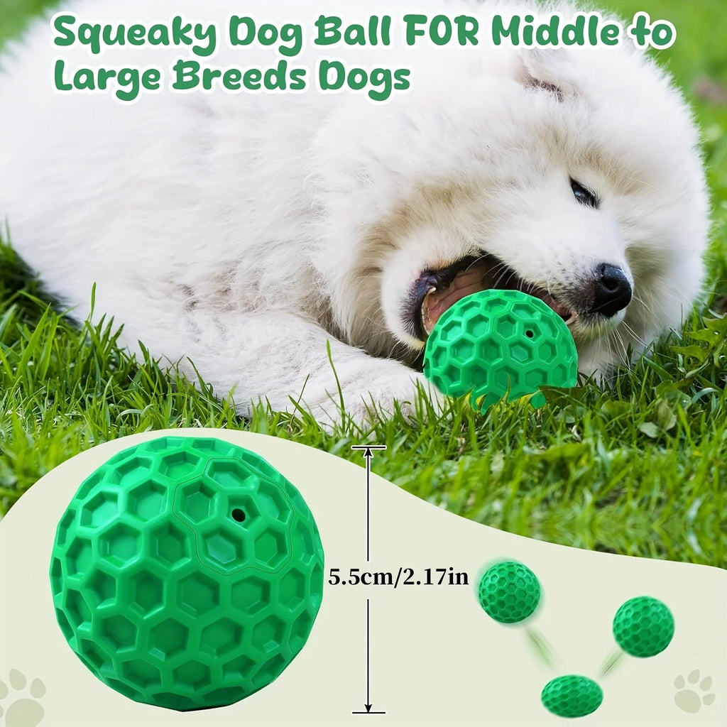 Brinquedo de Borracha Natural Resistente para Cães, Bola Indestrutível com Som para Mastigadores Agressivos, Sabor Carne, Design Hexagonal, Saúde Dental