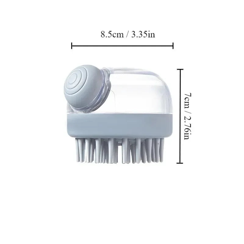 Escova de banho para animais de estimação, silicone macio com dispensador de shampoo, massagem suave para aliciamento e limpeza de pele e cabelo
