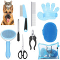 Kit de Beleza para Gatos com 8 Peças: Escova, Cortador de Unhas e Lixas, Kit de Higiene para Animais de Estimação, Pente Antipulgas