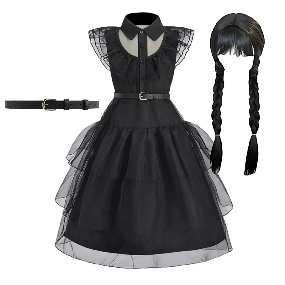 Fantasia Infantil para Meninas, Vestido de Princesa Bruxa Negra, Vestido para Festas e Jantares, Roupa de Dança para Meninas no Halloween