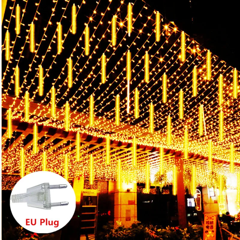 Chuveiro de meteoros de natal led luzes da corda iluminação do feriado interior/exterior decoração jardim festa decorações chuva gota caindo novo
