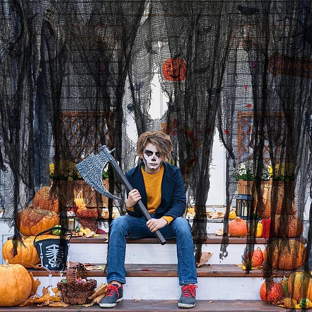 Decoração de halloween pano assustador assustador branco preto gaze tecido horror casa janela porta capa adereços assustador festa decoração favores - Kasa & Pet