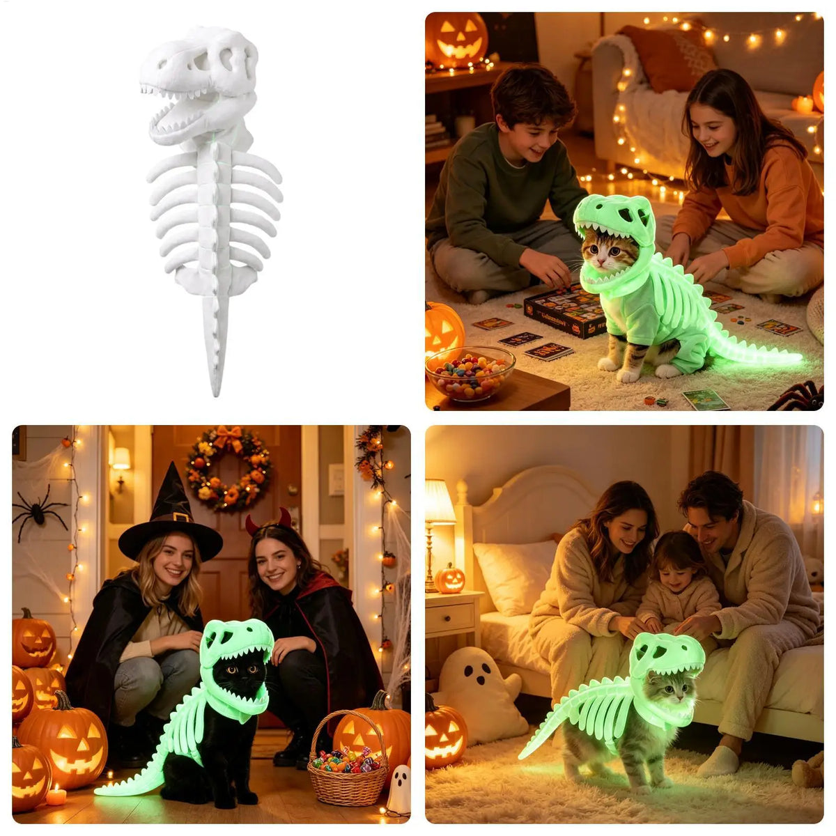Fantasia de Esqueleto de Dinossauro para Gatos, Roupas de Fantasia para Animais de Estimação, Fantasia de Dinossauro para Festa de Halloween