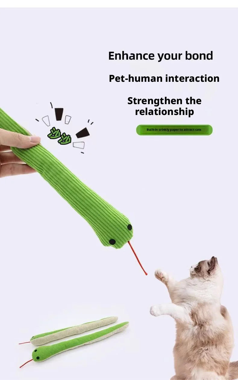 Brinquedo interativo em forma de cobra para animais de estimação, brinquedo sonoro de pelúcia resistente a mordidas, limpeza dos dentes para gatinhos, filhotes, animais de estimação pequenos