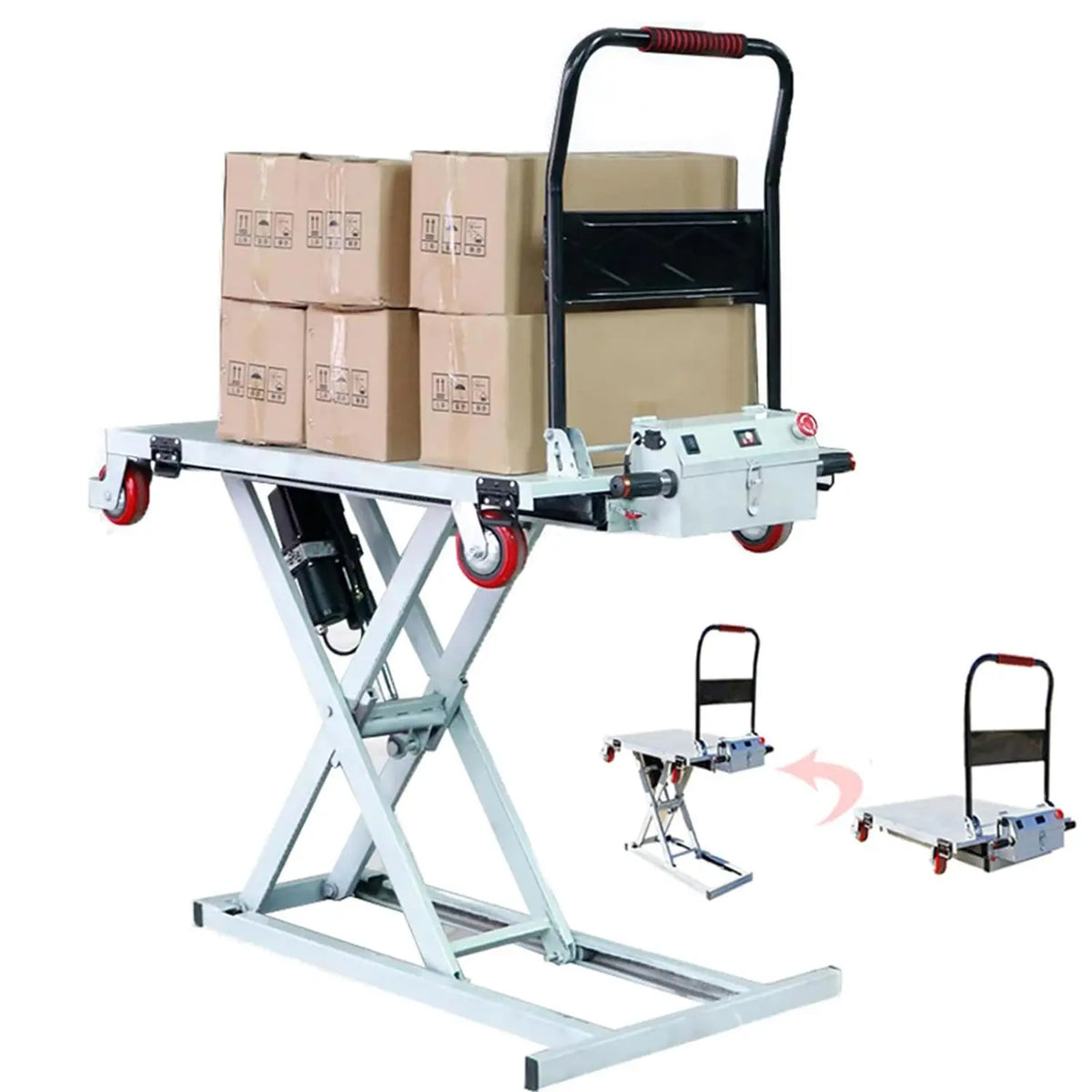 Carrinho de Plataforma Hidráulica Elétrica Dobrável de 300KG para Elevação e Movimentação de Pequenos Caminhões, Tipo Tesoura Portátil - Kasa & Pet