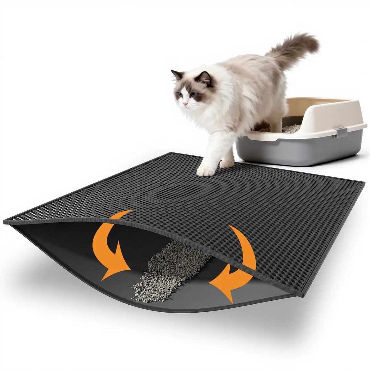 Tapete para caixa de areia de gato, design de dupla camada em favo de mel, base de EVA para caixa de areia, retém a urina e evita que a areia se espalhe, fácil de limpar, tapete antiderrapante, reduz a quantidade de areia e