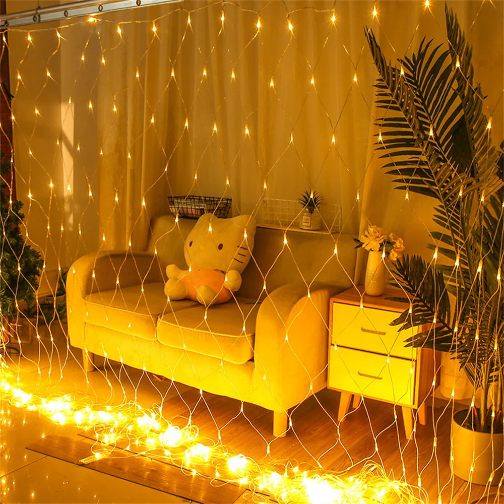 Rede de luzes de natal 6m x 4m led luzes de malha decoração do jardim ao ar livre festão rua guirlanda fada festa de natal decoração de casamento