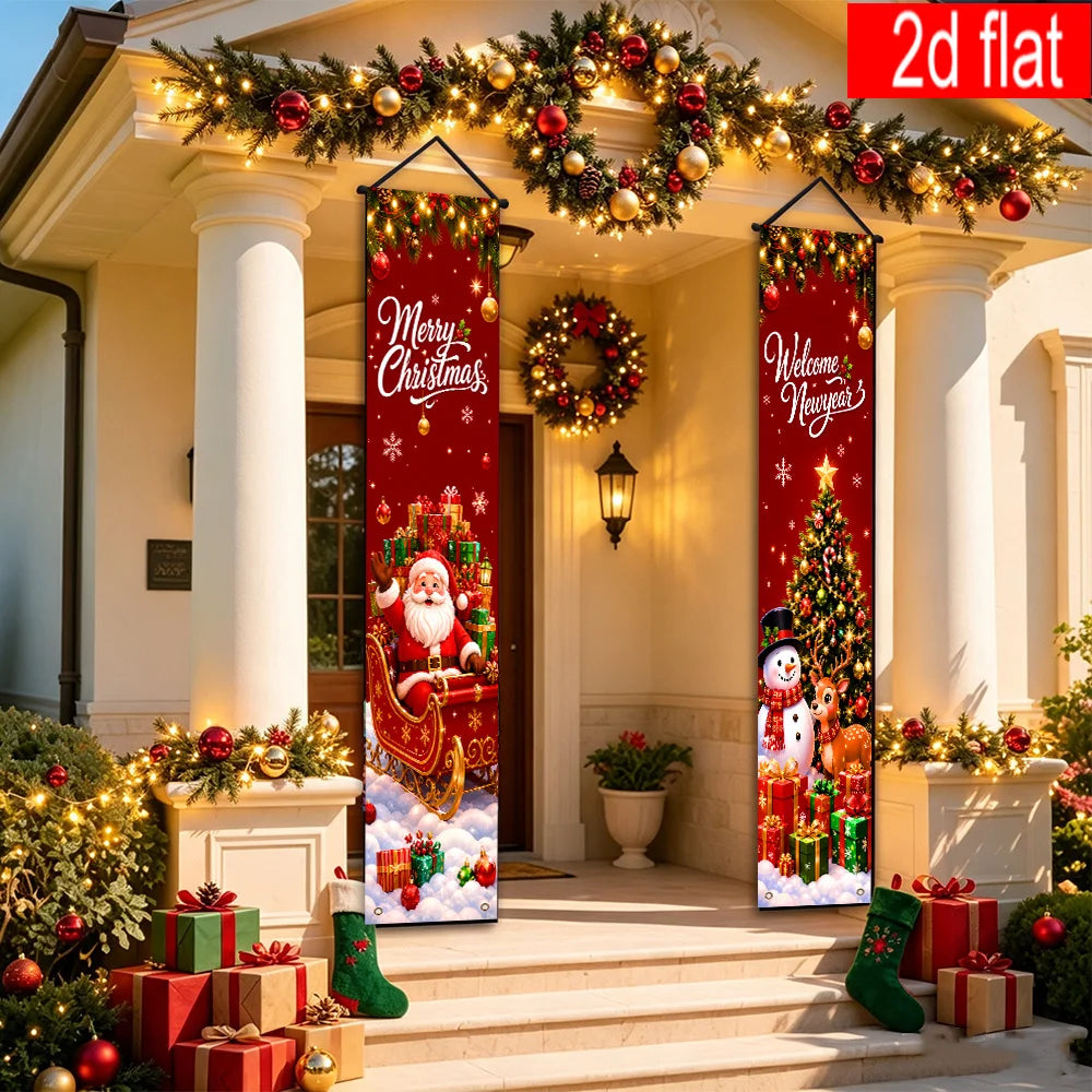 Decorações natalinas, elementos decorativos com tema natalino, varandas interiores e exteriores, fachada da sala de estar.