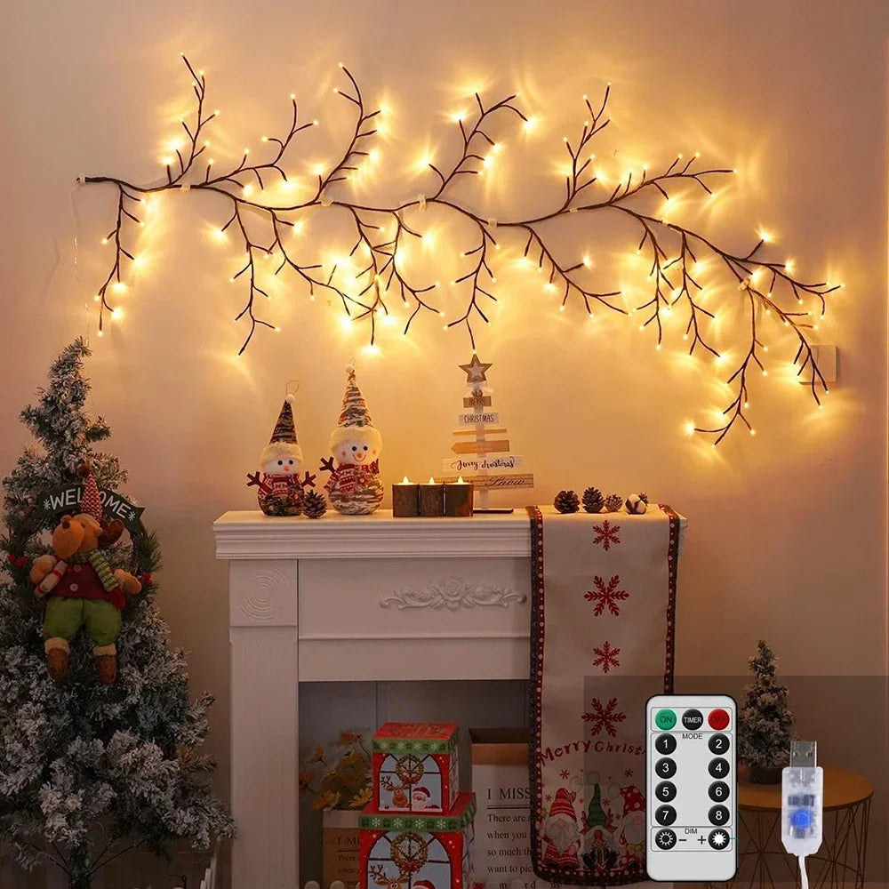 Luzes LED Flexíveis em Formato de Galho de Salgueiro com 96 LEDs, Lâmpada de Árvore de Bétula, 8 Modos de Iluminação para Decoração de Natal e Ação de Graças, Luz de Ambiente