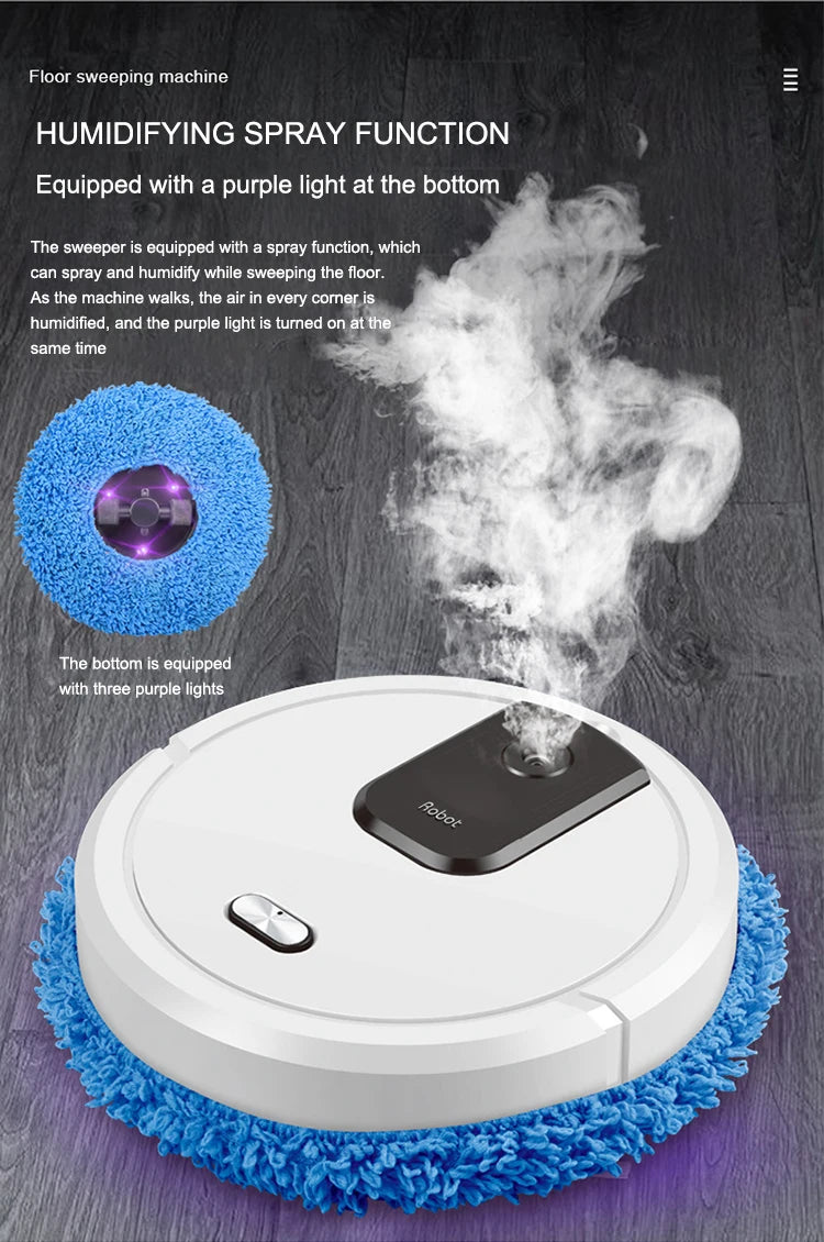 Novo robô aspirador inteligente de varredura e esfregão, esfregão seco e molhado, robô recarregável, eletrodoméstico com spray umidificador