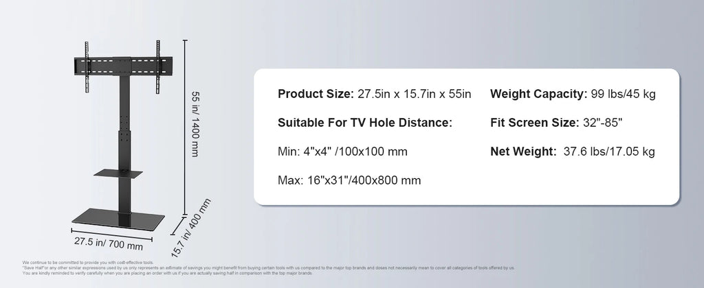 SucceBuy Suporte de TV giratório alto para TV de 32 a 85 polegadas Suporte de TV portátil com altura ajustável Max VESA 600 x 800 mm