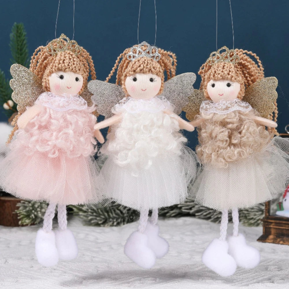 Natal Pendurado Malha Sequin Saia, Anjo Xmas Árvore Pingente Enfeites, Decoração de Casa, Noel, Presentes, 2022