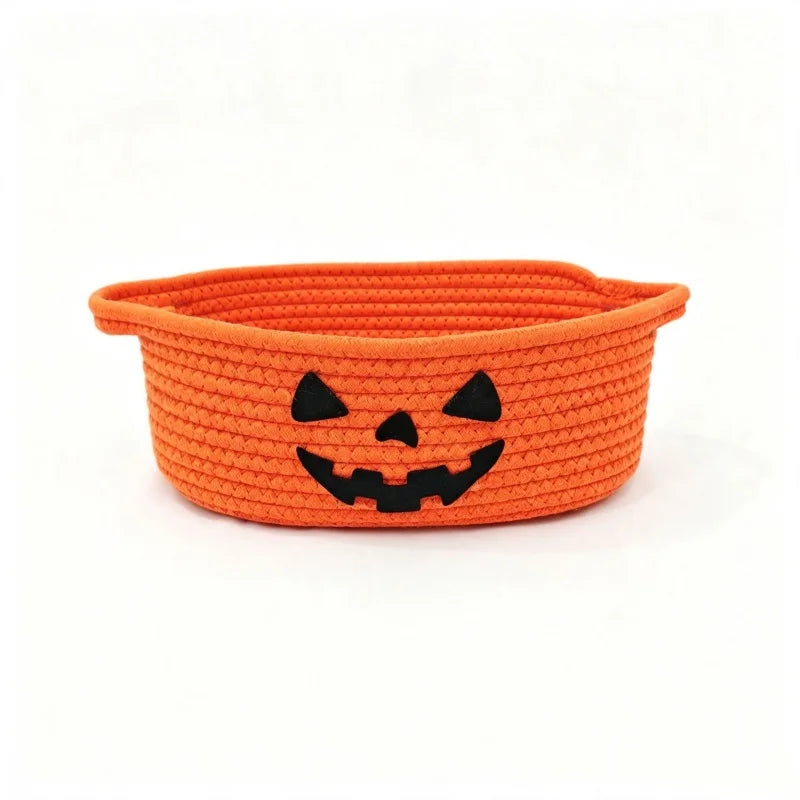 Cesta de Armazenamento de Corda de Algodão para Decoração de Festa de Halloween, Cesta de Armazenamento de Abóbora, Caixa de Armazenamento de Doces e Petiscos, Presentes Decorativos Diários