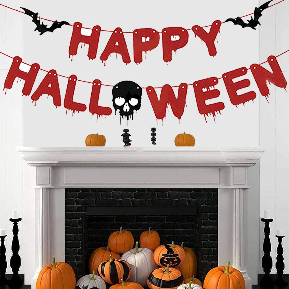 Decoração de festa de halloween feliz dia das bruxas banner sangrento açougueiro faca assassino ferramentas guirlanda de papel para horror decoração de casa assombrada