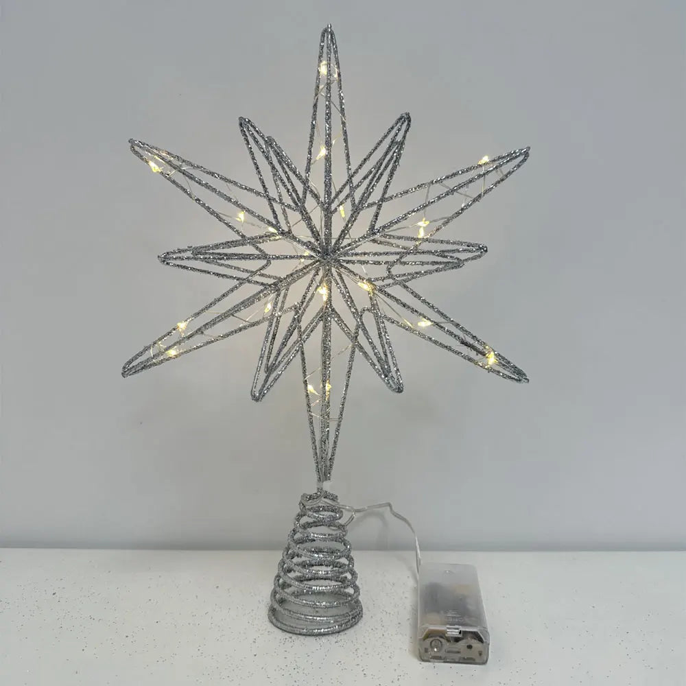 Estrela para Topo de Árvore de Natal com Luzes LED, Enfeites Criativos com Luzes LED e Glitter, Decoração de Árvore de Natal para Festas