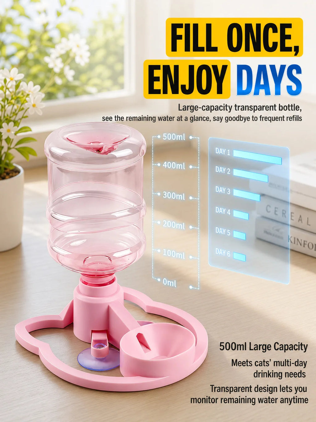 Dispensador de Água para Animais de Estimação Sem Eletricidade, Tigela Automática Antivazamento para Gatos e Cães Pequenos, Uso Diário em Ambientes Internos