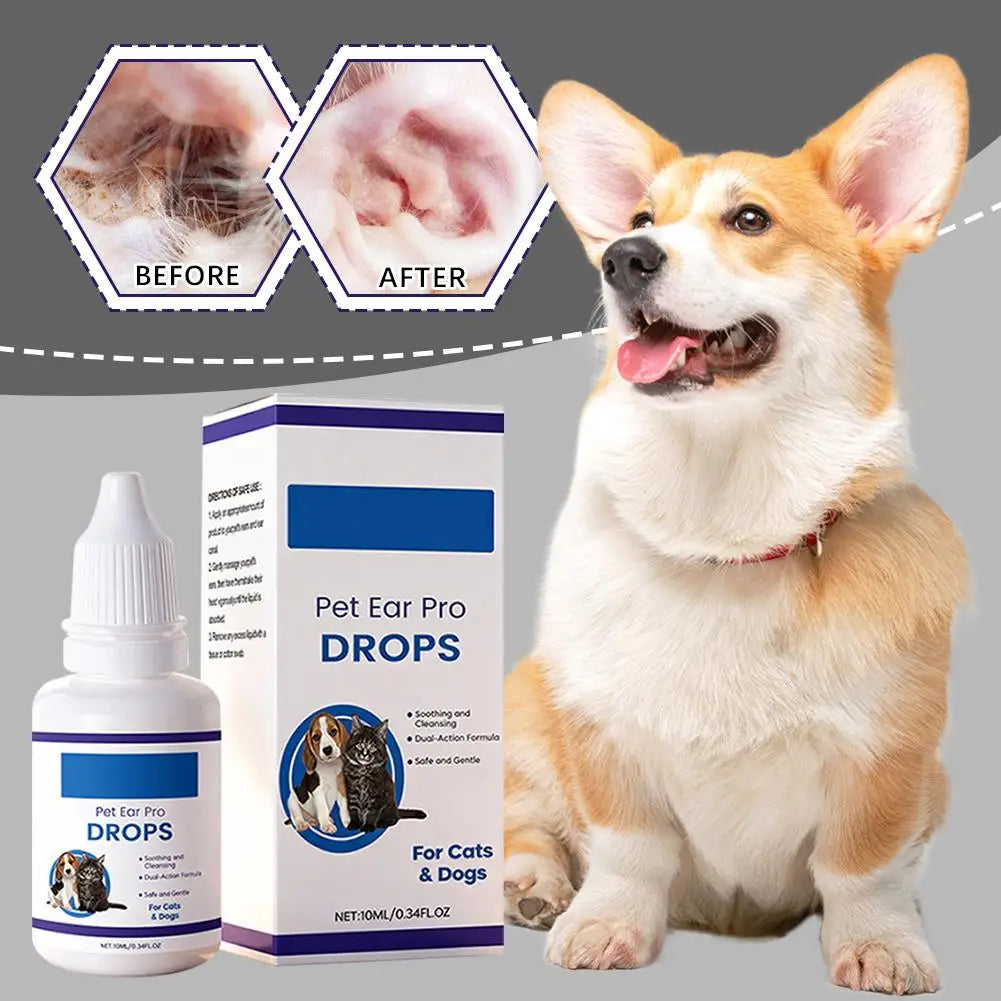 Gotas para Cuidado de Ouvidos de Animais de Estimação para Cães e Gatos Sensíveis, Seguras e Eficazes, 1/2/3 CAIXAS, Aliviam Coceira, Reduzem Odor, Líquido de Limpeza de Cera de Ouvido para Animais de Estimação