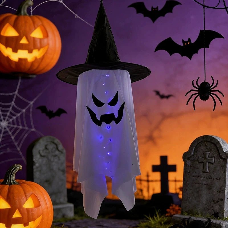 Chapéu de Bruxa LED Brilhante para Halloween, Pendentes de Fantasma, Ornamento Iluminado para Pendurar, Decoração de Porta Externa para Festa de Feriado e Cenário de Jardim - Kasa & Pet