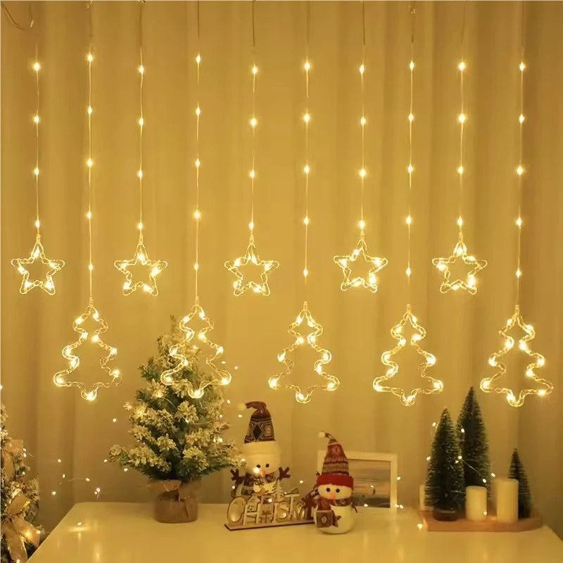 Cortina de Luzes de Natal, Luzes de Fada, 3M, Alimentação USB, Controle Remoto, 8 Modos, Decorações LED para Janelas de Casa
