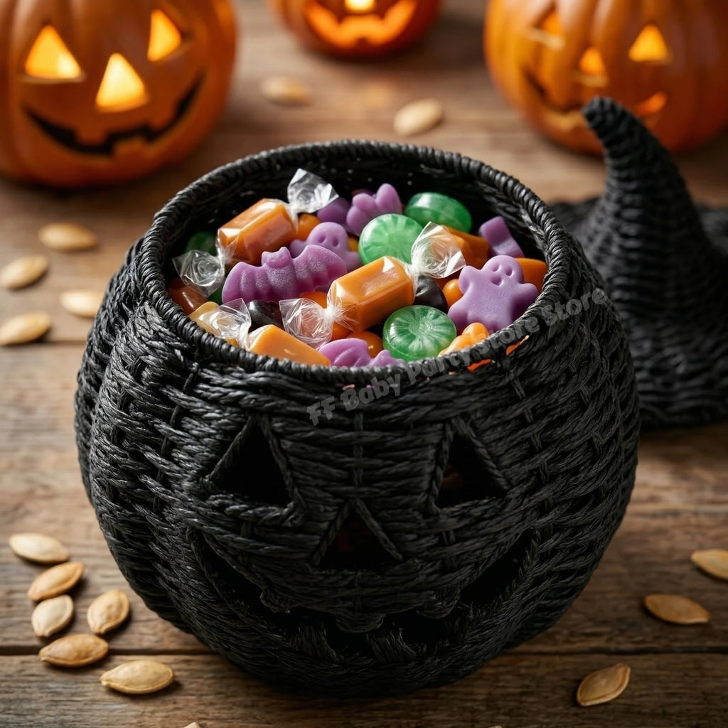 Decorações de Halloween, Lanterna de Abóbora de Vime Feita à Mão, Caixa de Armazenamento em Forma de Chapéu de Bruxa, Estátua Decorativa para Casa, Ornamentos de Natal