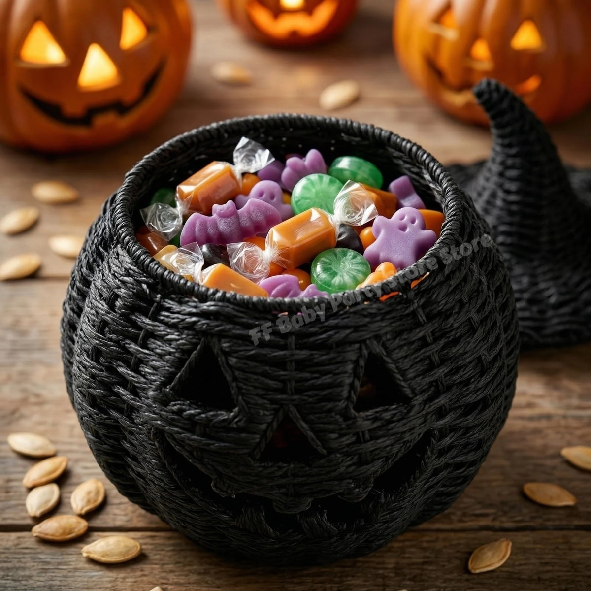 Decorações de Halloween, Lanterna de Abóbora de Vime Feita à Mão, Caixa de Armazenamento em Forma de Chapéu de Bruxa, Estátua Decorativa para Casa, Ornamentos de Natal