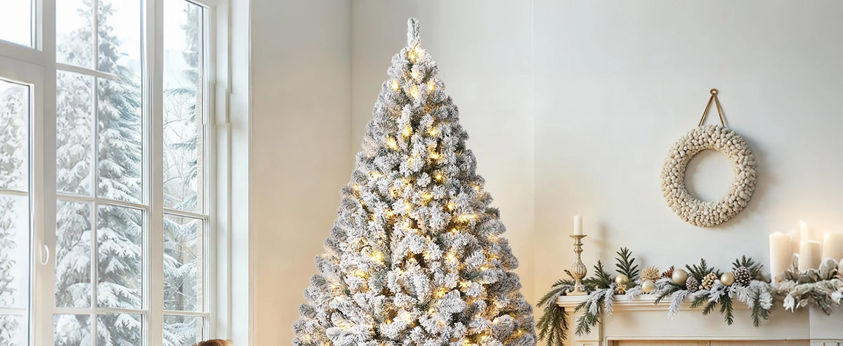 Árvore de Natal artificial com iluminação pré-instalada, em formato de cedro, com base estável, para decoração de interiores