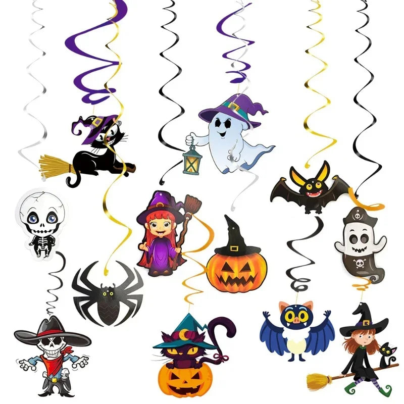 2026 Decoração Suspensa em Espiral para Casa Assombrada de Halloween, 6 Peças/Conjunto, Ornamento DIY para Teto, para Decoração de Eventos e Festas Temáticas de Halloween