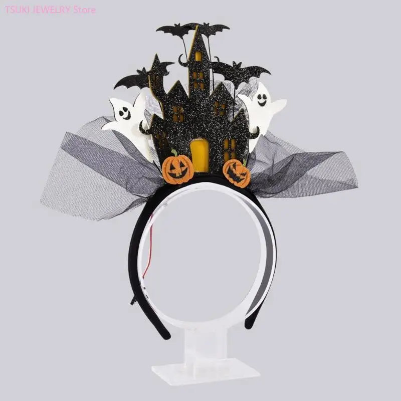 62KE Castelos assombrados Halloween acendem faixa cabelo LED brilhante para evento fantasia