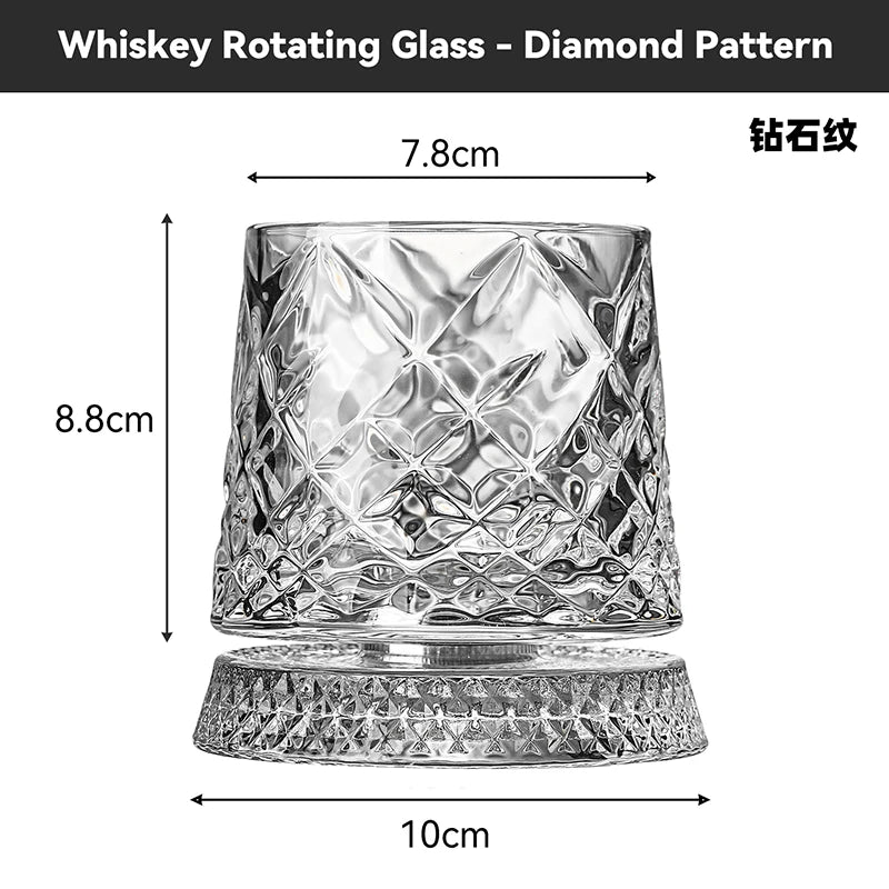 2026 novos copos de uísque rotativos vidro de uísque com base de vidro 360 graus de rotação cristal rum vidro para cocktail festa beber