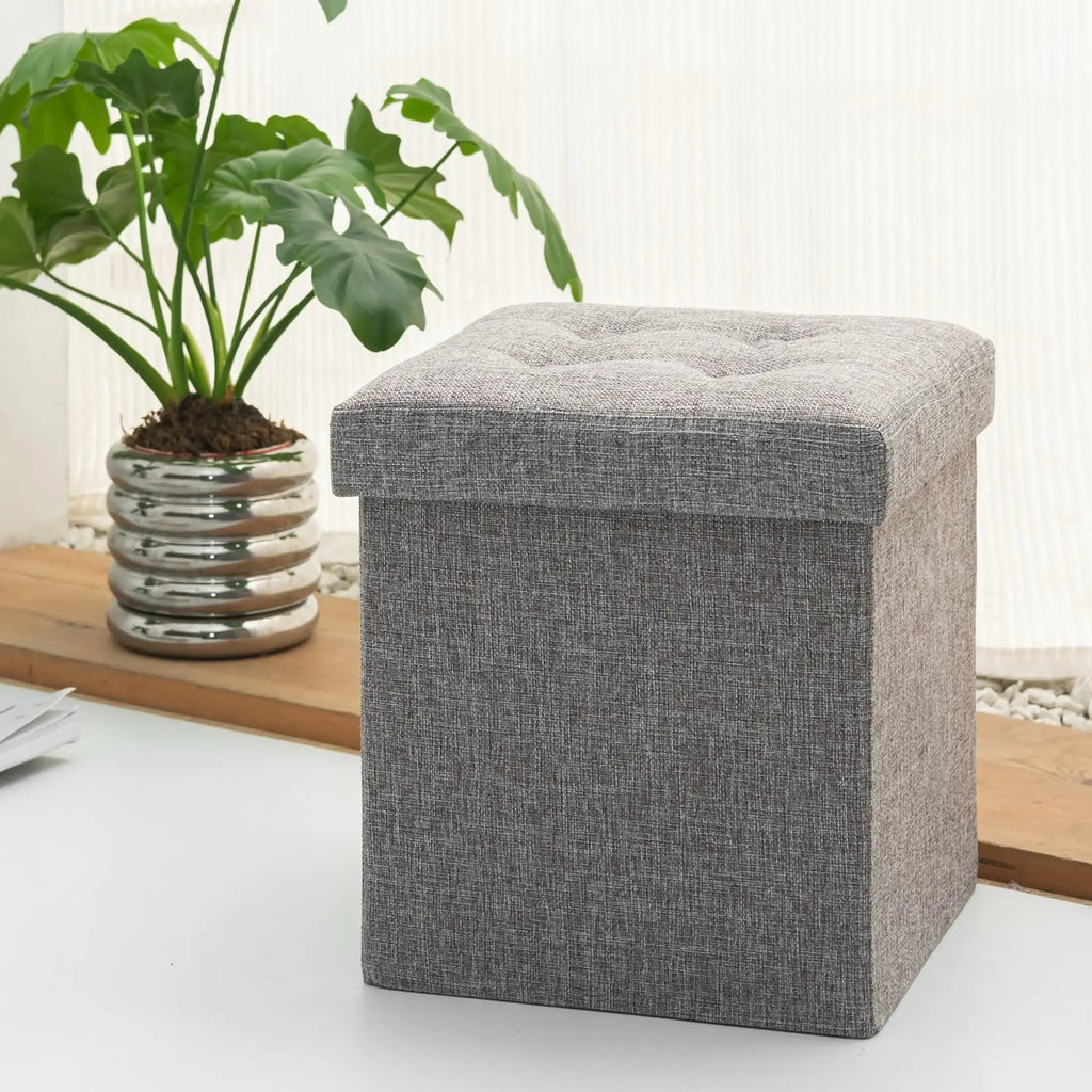 Banqueta dobrável Oak & Tea com espaço de armazenamento e estofamento macio, caixa de arrumação 30x30x30cm marrom cinza
