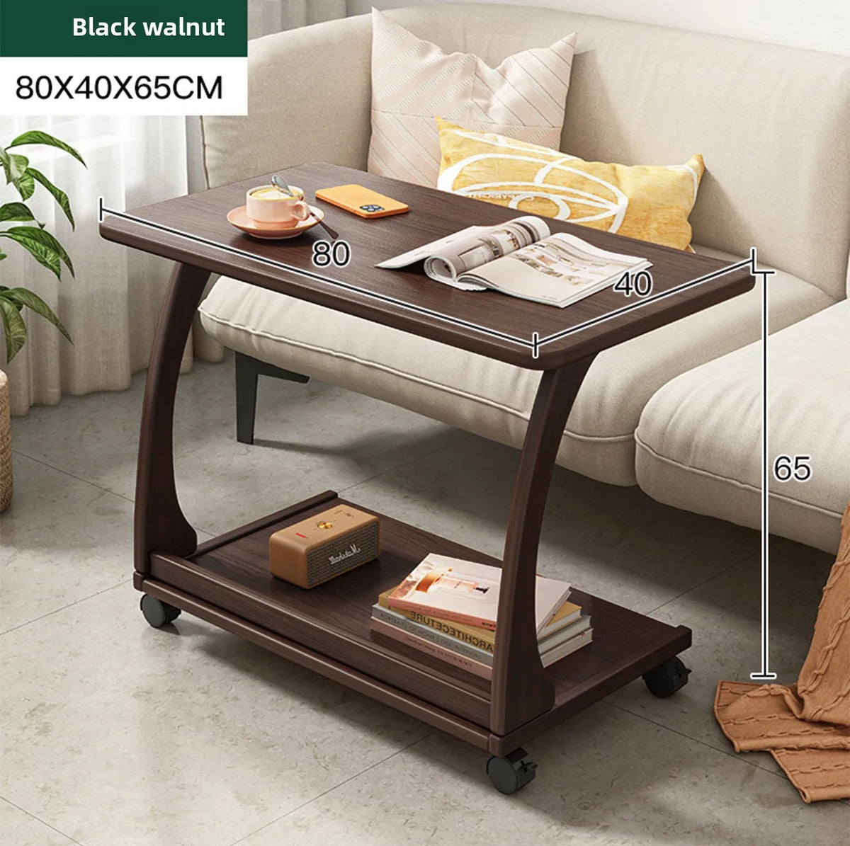 Mesa de centro móvel de madeira maciça, prateleira de armazenamento para sala de estar, mesa lateral dobrável para sofá de sala de estar, mesa de cabeceira de madeira maciça para quarto