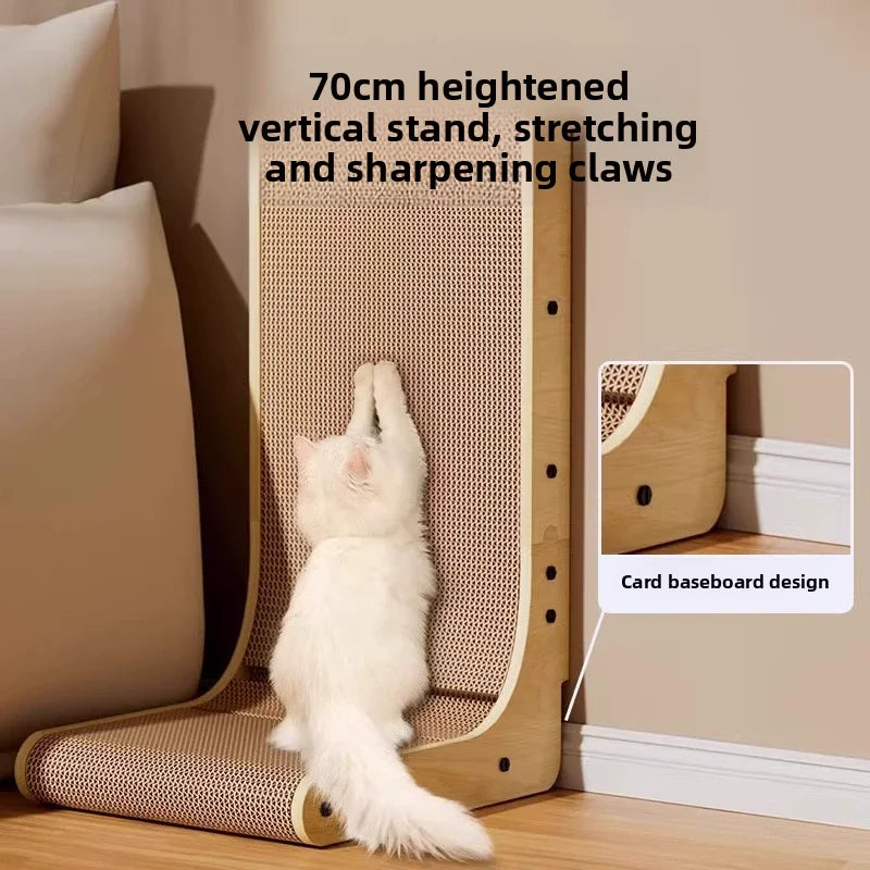 Arranhador para Gatos em Formato de L de Papelão com Buraco para Sino e Catnip, Poste Arranhador Resistente ao Desgaste para Gatos de Interior, Proteção de Móveis