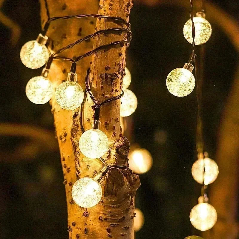 Luzes de cordão solares para exterior, luzes de globo de cristal LED, luzes de fada solares à prova d'água para decoração de jardim, Natal e exteriores