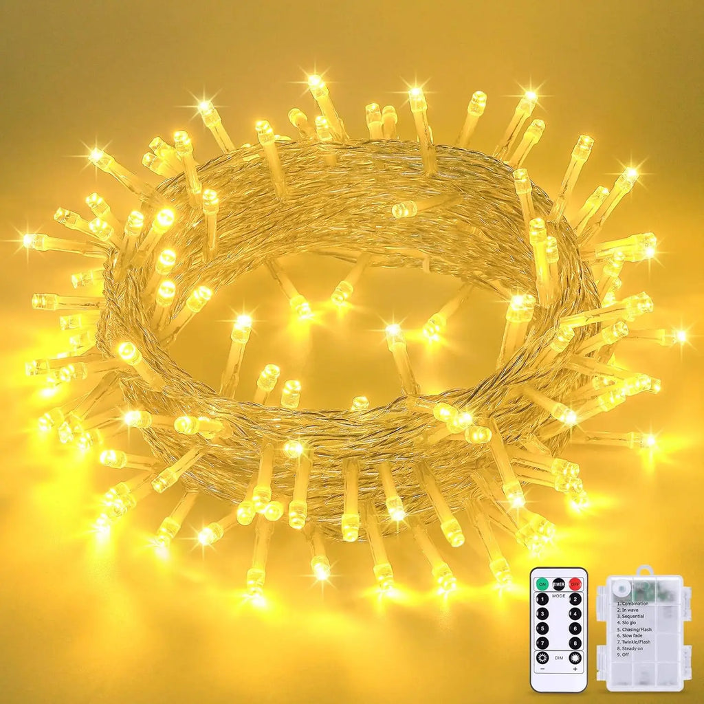 80 Luzes de Natal LED à Prova d'Água para Exterior, Cordão de Luzes de Fada Mini Pisca-Pisca com Controle Remoto, 8 Modos, Alimentadas por Pilha, para Uso Interno e Externo