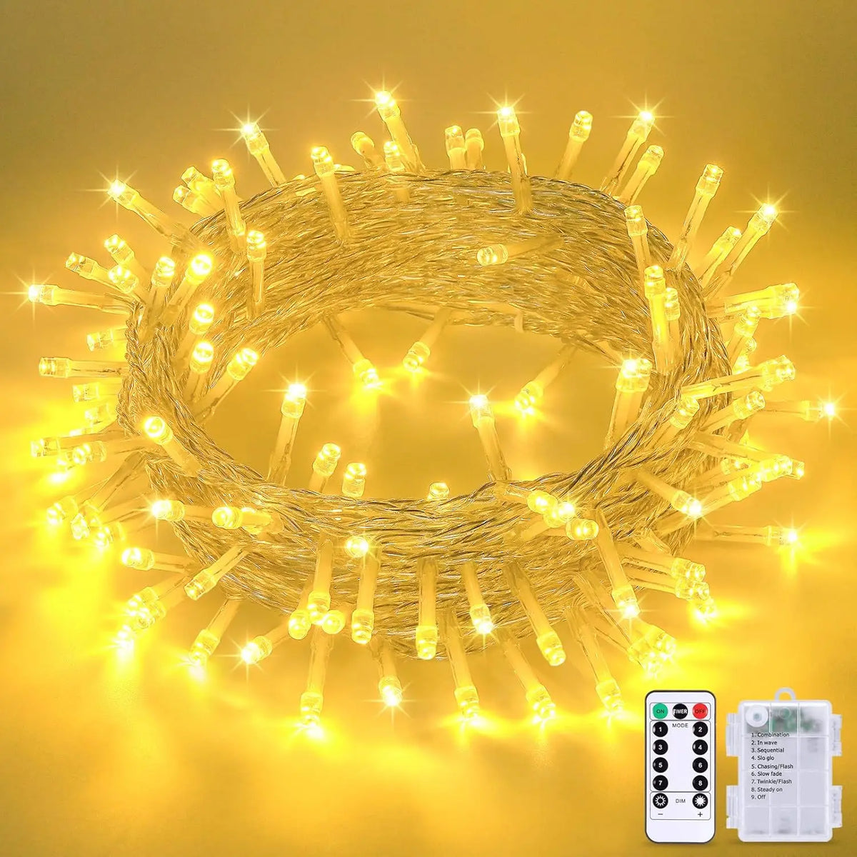 80 Luzes de Natal LED à Prova d'Água para Exterior, Cordão de Luzes de Fada Mini Pisca-Pisca com Controle Remoto, 8 Modos, Alimentadas por Pilha, para Uso Interno e Externo