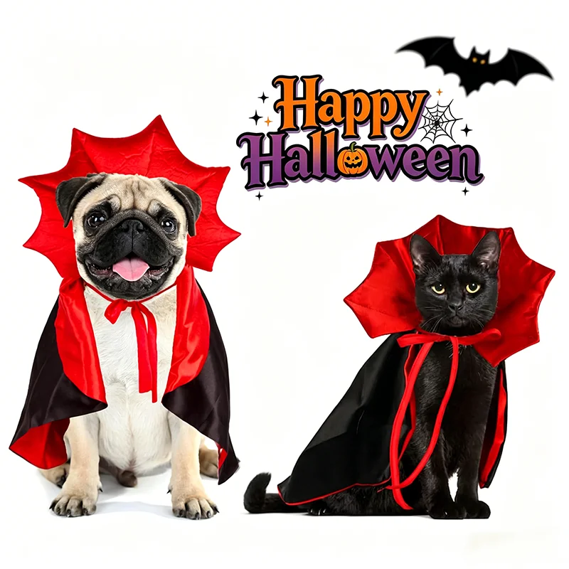 Fantasia de Halloween para Gatos e Cães, Capa de Vampiro Ajustável, Acessórios de Fantasia para Animais de Estimação