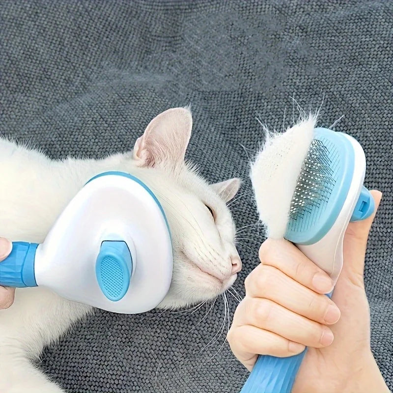 Escova para Remoção de Pelos de Gatos e Cães com Mecanismo de Um Toque - Pente de Higiene para Animais de Estimação de Alta Resistência