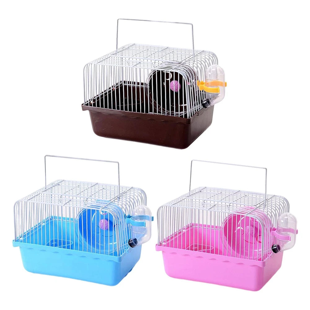 Gaiola de hamster pequena garrafa de água caixa de alimentação portátil transportadora carry case para suprimentos para animais de estimação caixa de gaiola de transporte com roda de corrida