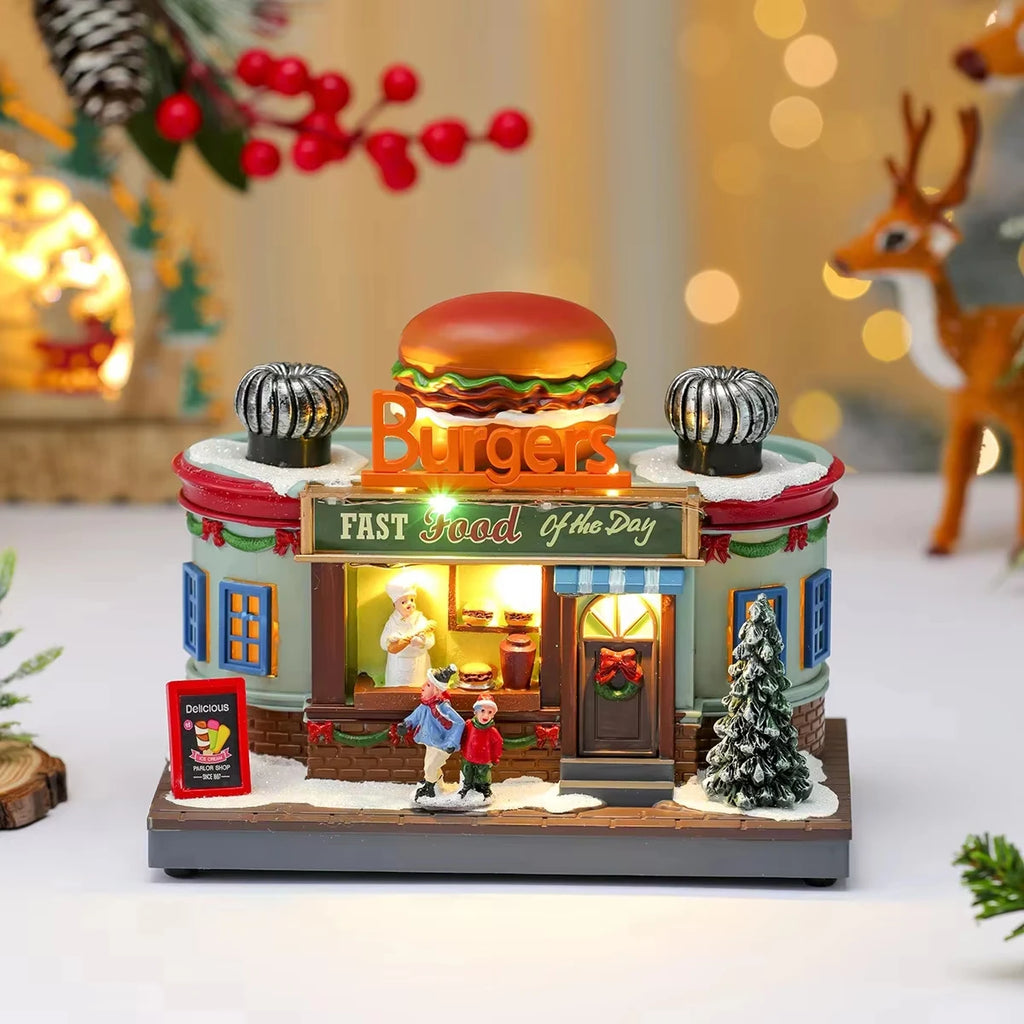 Caixa de Música Iluminada de Natal, Ornamento de Papai Noel em Resina, Caixa de Presente, Decoração de Natal para Casa, Cozinha, Café, Janela, Festa de Fim de Ano