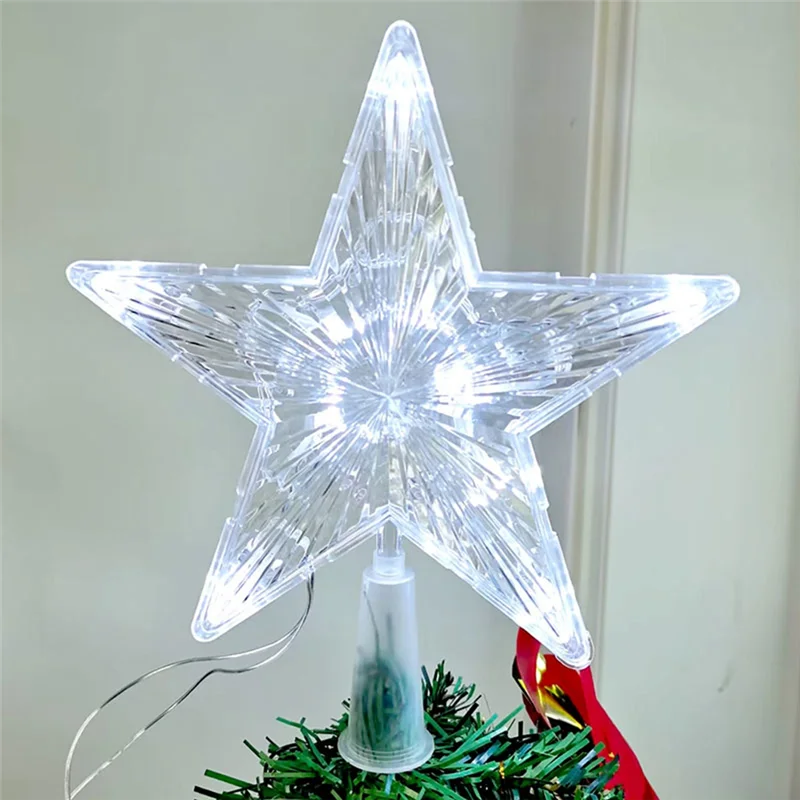 Espio transparente da árvore de Natal da estrela de cinco pontas do diodo emissor de luz, decorações da árvore de Natal para casa, ornamentos da grinalda de Natal-AT64